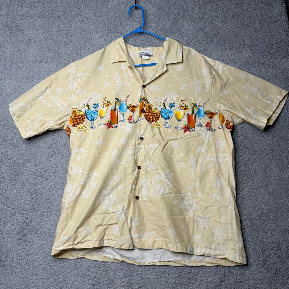 Hawaiian Shirt Men's Medium Yellow Short Sleeve Button Up